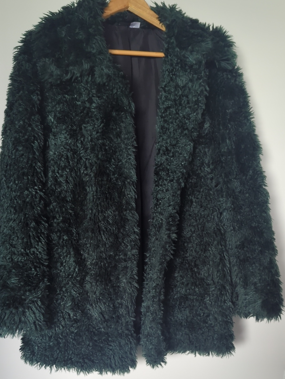 H&M Dark Green Teddy Jacket Faux Fur Coat
